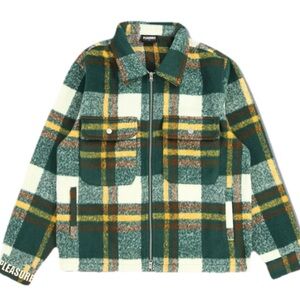 Pleasures Now Folklore Plaid Work Jacket Green Full Zip